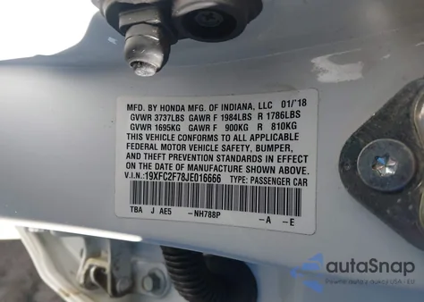 2018 Honda Civic Ex z USA, uszkodzony, nr VIN 19XFC2F78JE016666